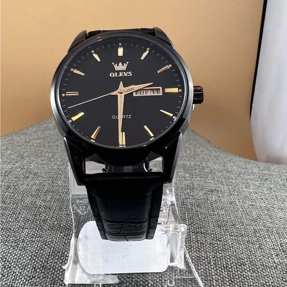 OLEVS Watches for Men Brown Leather Gold Case Analog Quartz Fashion Business - Picture 3 of 6